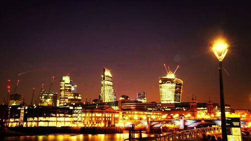 Illuminated buildings at night