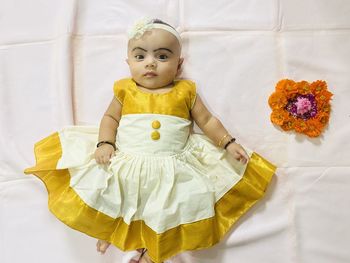 High angle view of cute girl in onam celebration 