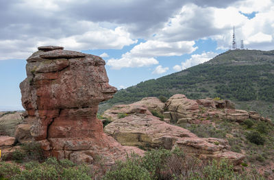 Rock formations on landscape against sky.  peracense, aragon, spain. 