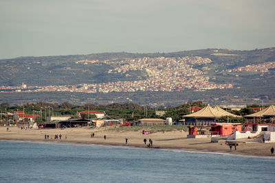 Aerial view of city at seaside