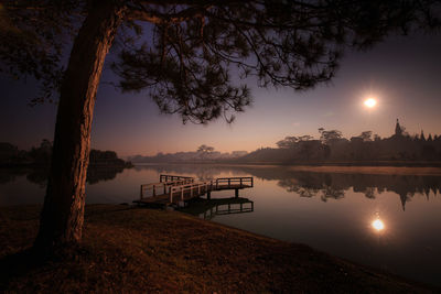 Scenic view of lake against sky at sunset