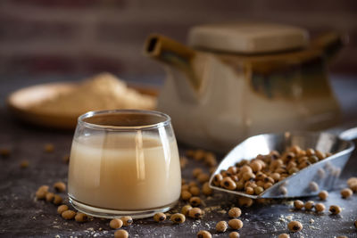 Close-up of coffee cup on table