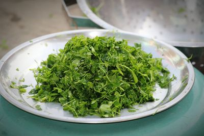 High angle view of green coordinator in bowl