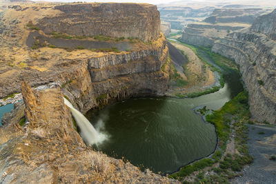 High angle view of river flowing through rocks