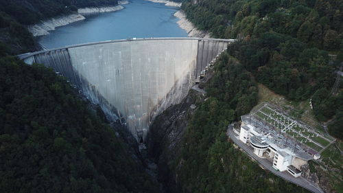 High angle view of dam by river