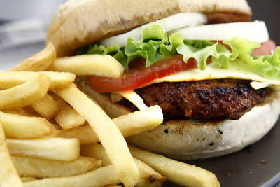 Close-up of burger on plate