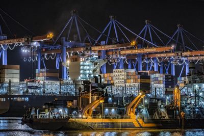 View of harbor at night