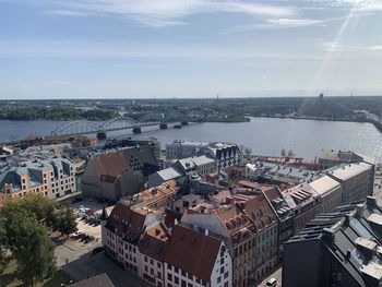 High angle view of buildings in city