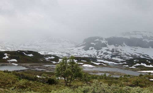 Scenic view of snowcapped mountains against sky