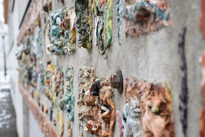 Close-up of wall with bubble gums