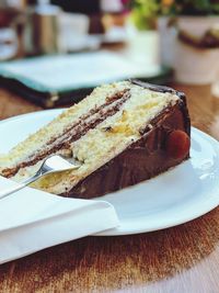 Close-up of cake in plate on table