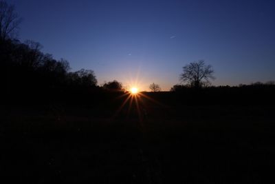 Silhouette trees on field against sky at sunset