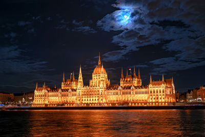 The hungarian parliament building in budapest by night