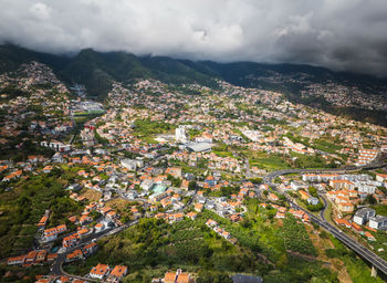 High angle view of townscape against sky