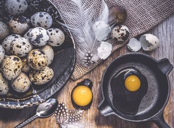 High angle view of breakfast on table