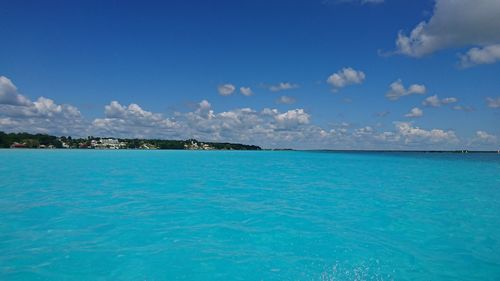 Scenic view of sea against blue sky