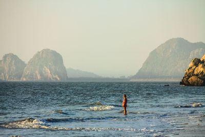 Scenic view of sea against clear sky