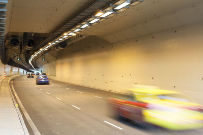 Blurred motion of cars in tunnel