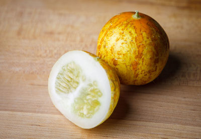 High angle view of orange on table