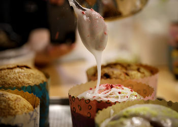 Close-up of dessert on table