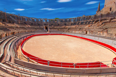 The interior of the colosseum or coliseum in arles, france