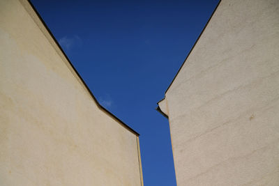 Low angle view of built structure against clear blue sky