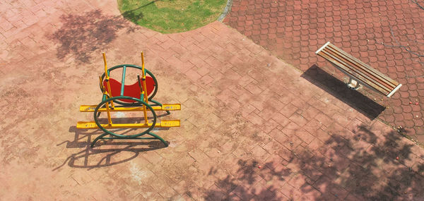 High angle view of outdoor play equipment at park