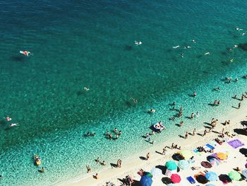 High angle view of people at beach