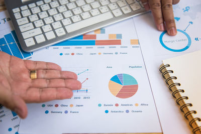 Close-up of businessman pointing at graph on table