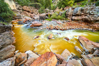 Scenic view of stream flowing through rocks