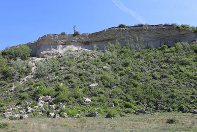 Scenic view of land against clear blue sky