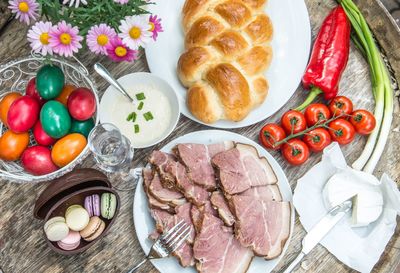 High angle view of food on table