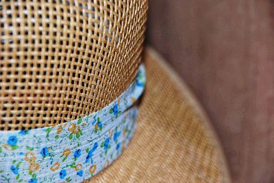 High angle view of wicker basket on wall