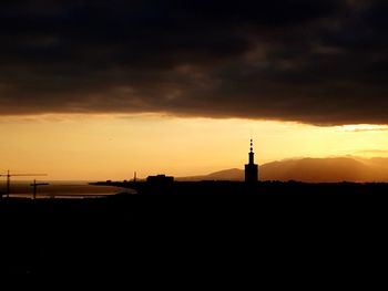 Silhouette buildings against sky during sunset