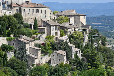 High angle view of buildings in town