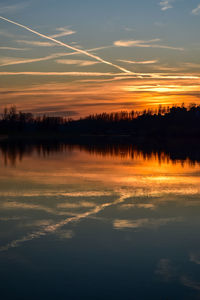 Scenic view of lake against sky during sunset