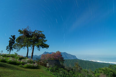 Stars moving in the sky, long exposure form doi mae taman san pa kia chiang mai thailand.