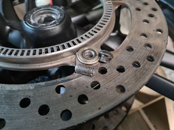 Close-up of motorcycle brake disk