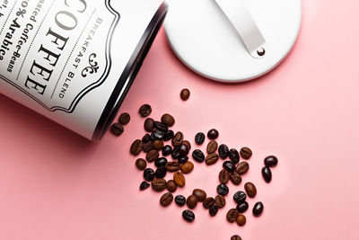 High angle view of coffee beans on table