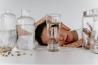 Close-up of bottles on table