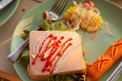 Close-up of food in plate on table