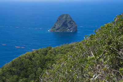 High angle view of rocks in sea