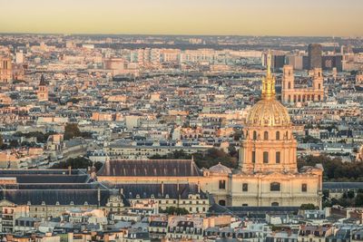 Aerial view of the les invalides in paris at sunset