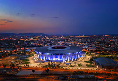 The puskas arena lit in blue colors for the super cup in budapest, hungary