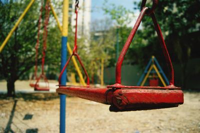 Close-up of rusty chain on playground