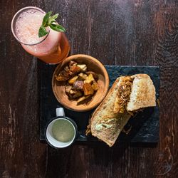 High angle view of food on table