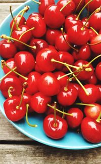 High angle view of tomatoes on table