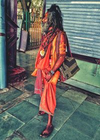 Woman sitting in temple