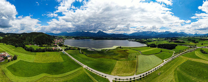 High angle view of lake against sky