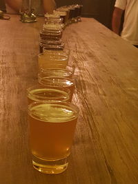 Close-up of beer in glass on table